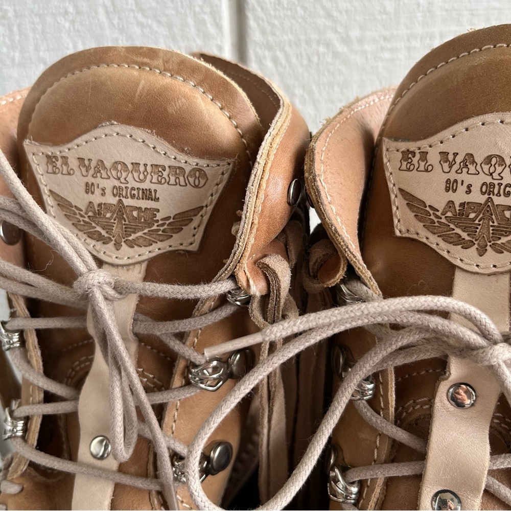 El Vaquero Italy Suede Wedge Moccasin Fringe Ankle Boots Booties Tan Size 36 / 6 - Picture 3 of 9